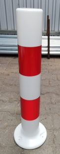 Słupek parkingowy blokujący U-12c | PCV, 80 cm, na stopie, biało-czerwony